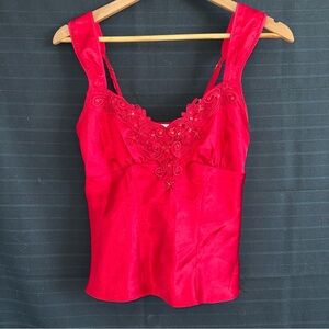 Cinema Etoile Womens Red Satin Lace Sequin Tank Top Camisole Y2K Sz Small